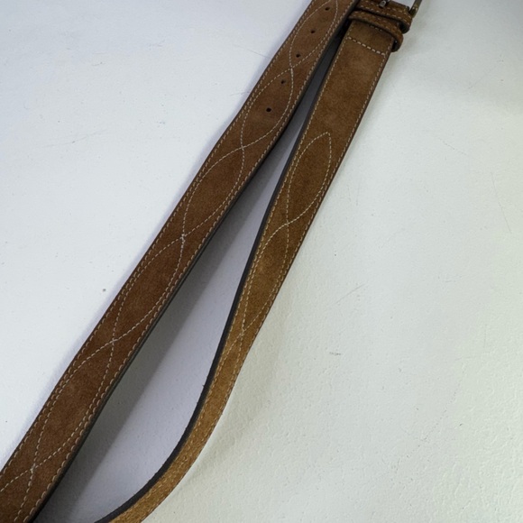 J. Crew Brown Suede & Leather Stitched Hip Belt , solid brass buckle - Picture 3 of 7